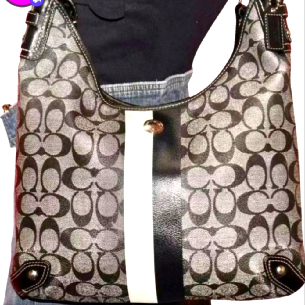 Coach Signature Stripe Chelsea Hobo Shoulder Bag Purse F14476